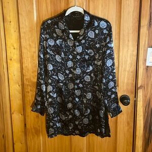 Sisley Italian Made Luxe Floral Viscose/Wool Long Shirt/Tunic , Duster, EUC